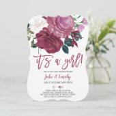 Pink Roses Marsala Baby shower is een meisje Kaart (Staand voorkant)