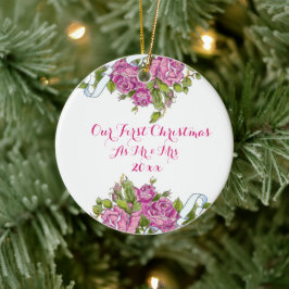Pink Roses Mr. en Mrs. First Christmas Ornament