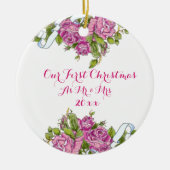 Pink Roses Mr. en Mrs. First Christmas Ornament (Voorkant)