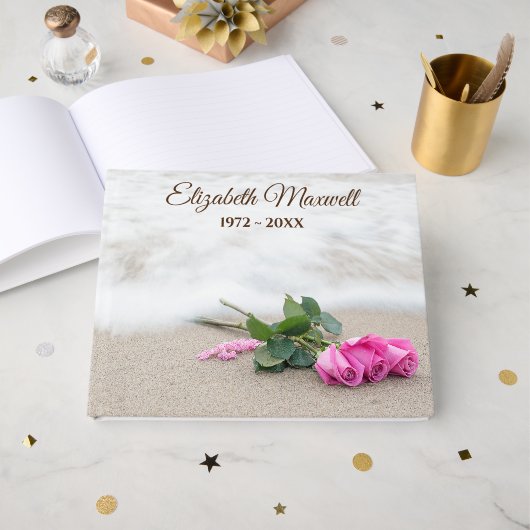 Pink Roses On Beach for Memorial Service Gastenboek (Voorkant open)