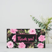 Pink Roses on Black Bridal Shower Bedankkaart (Staand voorkant)