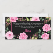 Pink Roses on Black Bridal Shower Bedankkaart (Achterkant)