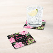 Pink Roses on Black Bridal Shower Kartonnen Onderzetters (Insitu)
