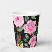 Pink Roses on Black Bridal Shower Papieren Bekers (Achterkant)