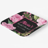 Pink Roses on Black Bridal Shower Papieren Bordje (Gebogen)
