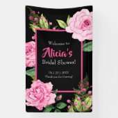 Pink Roses on Black Bridal Shower Vertical Spandoek (Verticaal)