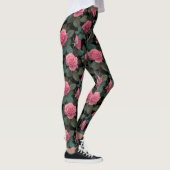 Pink Roses on Black Floral Pattern Leggings (Rechts)