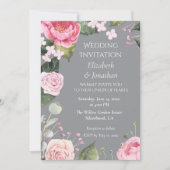 Pink Roses on Grey Customizable Wedding Invitation (Voorkant)