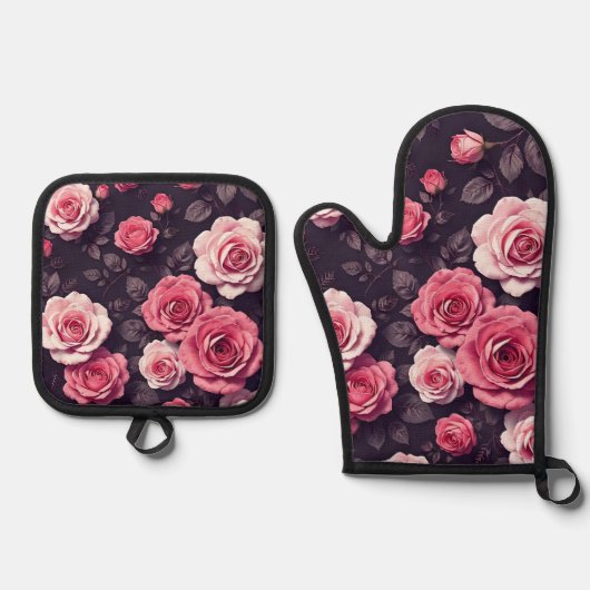 Pink Roses Ovenwant & Pannenlap Set (Voorkant)
