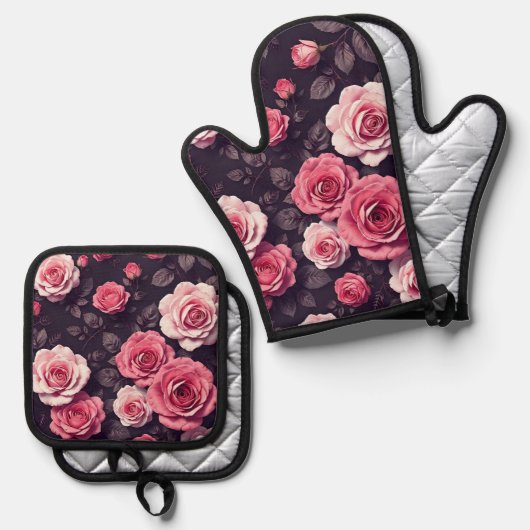 Pink Roses Ovenwant & Pannenlap Set (Voorkant / Achterkant)