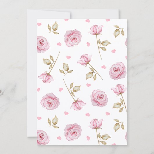 Pink roses pattern bow birthday kaart (Achterkant)