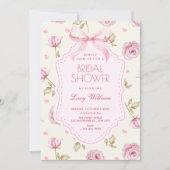 Pink roses pattern bow bridal shower kaart (Voorkant)