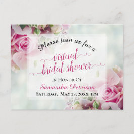 Pink Roses & Peony Buds Virtual Vrijgezellenfeest Uitnodiging Briefkaart