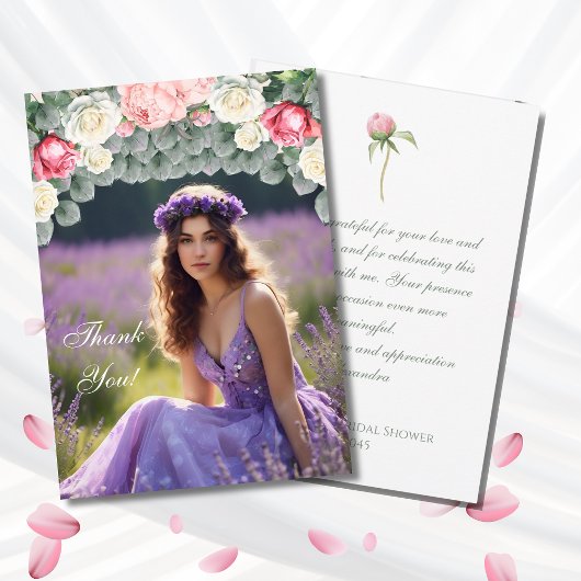 Pink Roses Photo Bridal Shower Thank You Card Bedankkaart