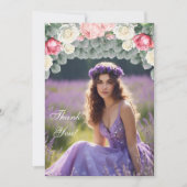 Pink Roses Photo Bridal Shower Thank You Card Bedankkaart (Voorkant)