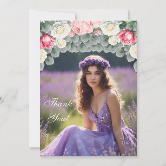 Pink Roses Photo Bridal Shower Thank You Card Bedankkaart (Voorkant)