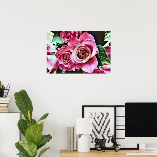 PINK ROSES POSTER (Thuiskantoor)