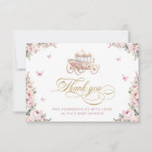 Pink Roses Princess Carriage Baby shower Dank u Kaart (Voorkant)