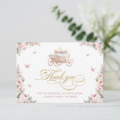 Pink Roses Princess Carriage Baby shower Dank u Kaart (Staand voorkant)