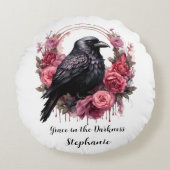 Pink Roses Raven Rond Kussen (Voorkant)