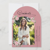 Pink Roses Script Photo Graduation Announcement Kaart (Voorkant)
