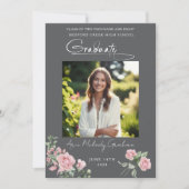 Pink Roses Script Photo Graduation Announcement Kaart (Voorkant)