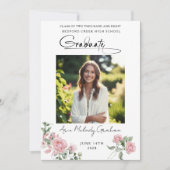 Pink Roses Script Photo Graduation Announcement Kaart (Voorkant)