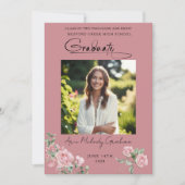 Pink Roses Script Photo Graduation Announcement Kaart (Voorkant)