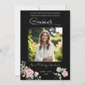 Pink Roses Script Photo Graduation Announcement Kaart (Voorkant)