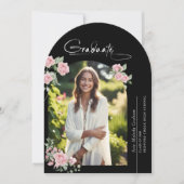 Pink Roses Script Photo Graduation Announcement Kaart (Voorkant)
