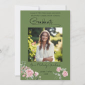 Pink Roses Script Photo Graduation Announcement Kaart (Voorkant)