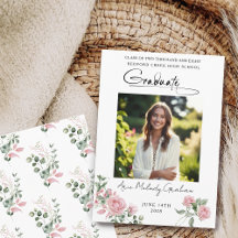 Pink Roses Script Photo Graduation Announcement