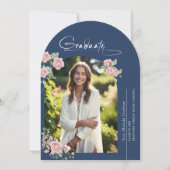 Pink Roses Script Photo Graduation Announcement Kaart (Voorkant)