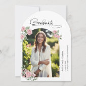Pink Roses Script Photo Graduation Announcement Kaart (Voorkant)