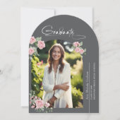 Pink Roses Script Photo Graduation Announcement Kaart (Voorkant)