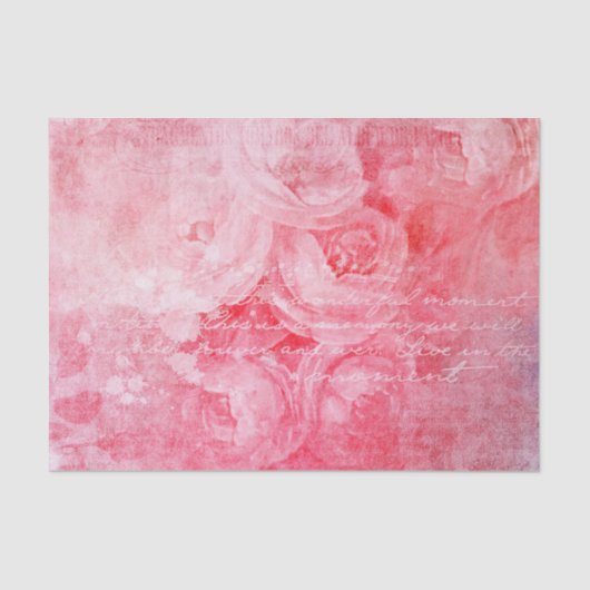 Pink Roses script schrijven noodlijdend Antiek Tissuepapier (Voorkant)