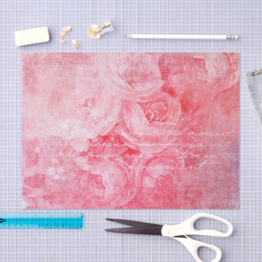 Pink Roses script schrijven noodlijdend Antiek Tissuepapier (Craft)