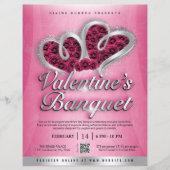 Pink Roses & Silver Hearts Valentine's Banquet Flyer (Voorkant)