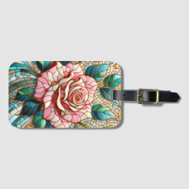 Pink Roses Stained Glass Mosaic Bagagelabel