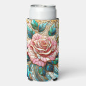Pink Roses Stained Glass Mosaic Monogram Seltzer Blikjeskoeler (Seltzer Achterkant)