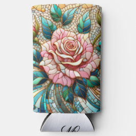 Pink Roses Stained Glass Mosaic Monogram Seltzer Blikjeskoeler