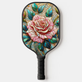 Pink Roses Stained Glass Mosaic Pickleball Paddle
