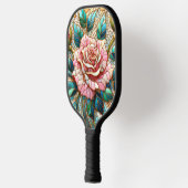 Pink Roses Stained Glass Mosaic Pickleball Paddle (Links)