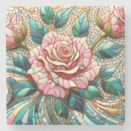 Pink Roses Stained Glass Mosaic Stenen Onderzetter