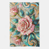 Pink Roses Stained Glass Mosaic Theedoek (Verticaal)