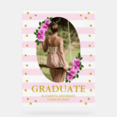 Pink Roses Striped Graduation Brunch Acryl Bord (Voorkant)