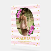 Pink Roses Striped Graduation Brunch Acryl Bord (Hoek)