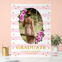 Pink Roses Striped Graduation Brunch Acryl Bord