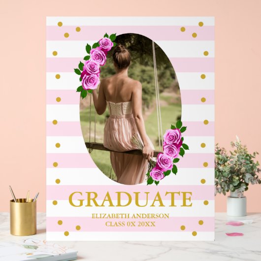 Pink Roses Striped Graduation Brunch Acryl Bord (Huwelijk)