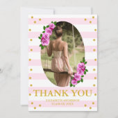 Pink Roses Striped Graduation Brunch Bedankkaart (Voorkant)